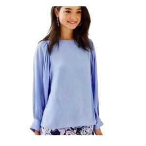 Lilly Pulitzer Maisel‎ Blouse Top in Blue Periwinkle Pleated Long Sleeve Small